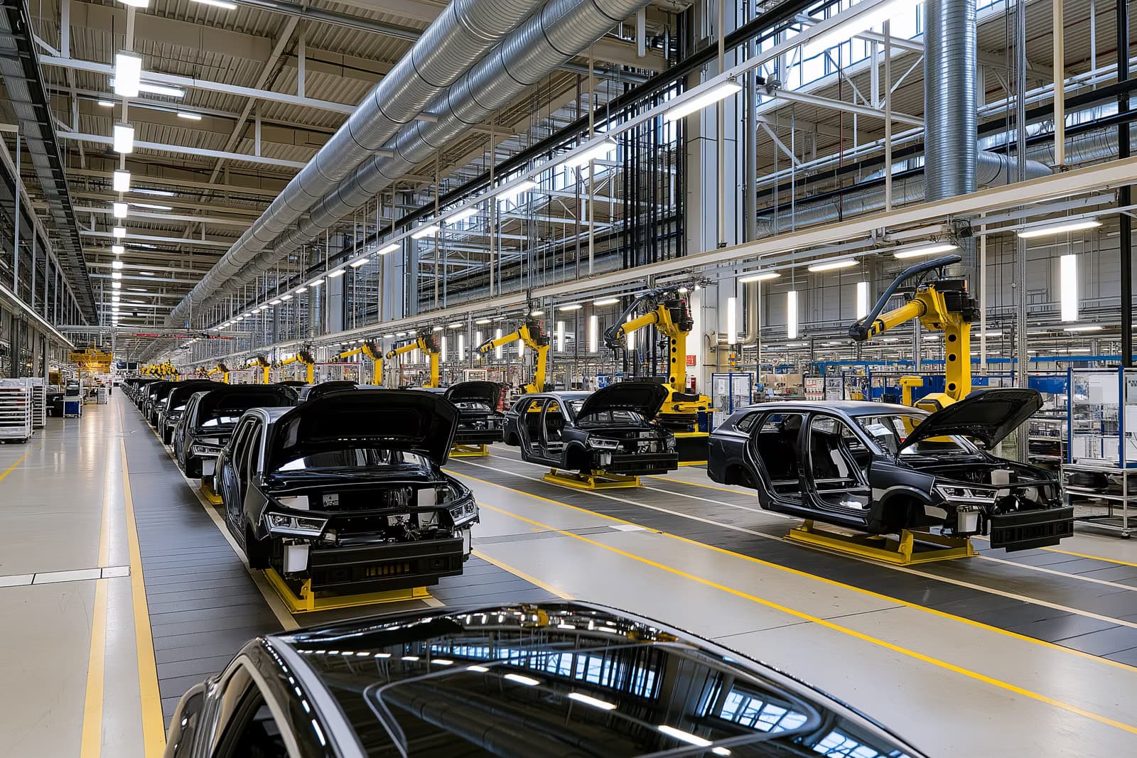 Robotická ramena se zastavila nad nedokončenými karoserií automobilů na montážní lince Volkswagenu, spor o uzavírání závodů VW pokračuje.